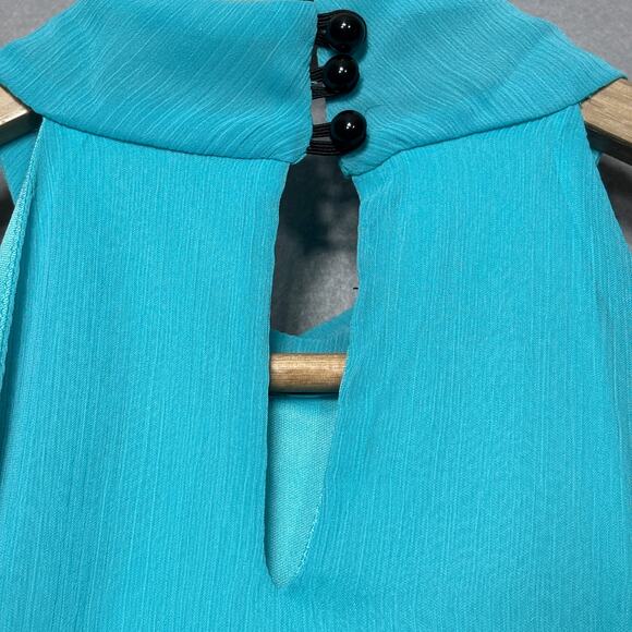 IZ Byer Sleeveless Blouse M Turquoise Black Ruffle Romantic Boho Soft Statement - Picture 12 of 12